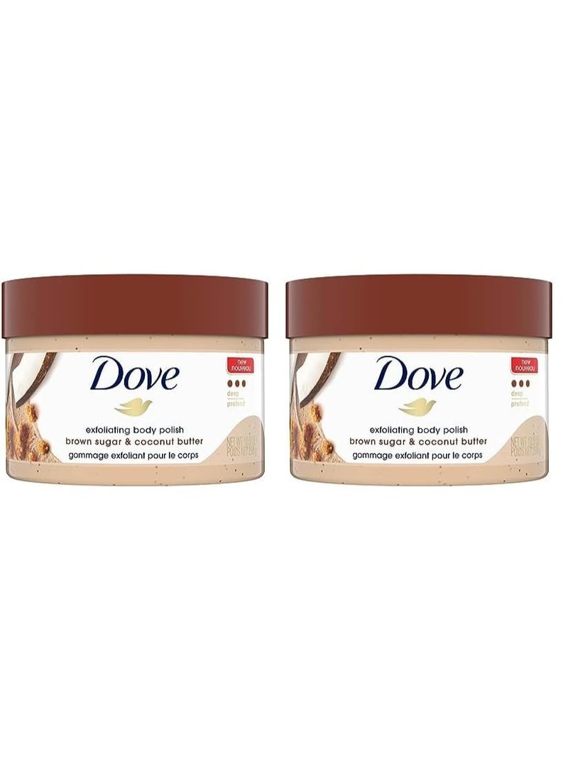 Dove Exfoliating Body Polish Scrub Dry Skin Brown Sugar & Coconut Butter,Gently Exfoliates & Moisturizes Instant Soft & Smooth Skin,Naturally Derived Ingredients,Sulfate-Free,Coconut Scent,298G pack of 2 - Image 1